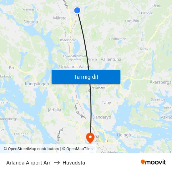 Arlanda Airport Arn to Huvudsta map