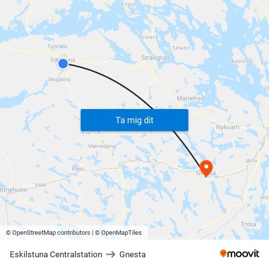 Eskilstuna Centralstation to Gnesta map