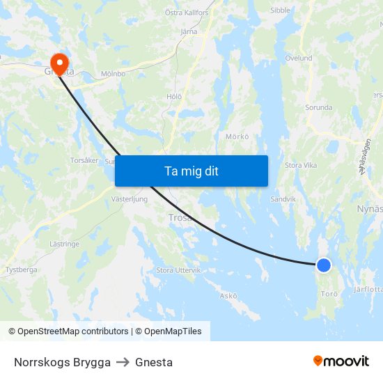 Norrskogs Brygga to Gnesta map