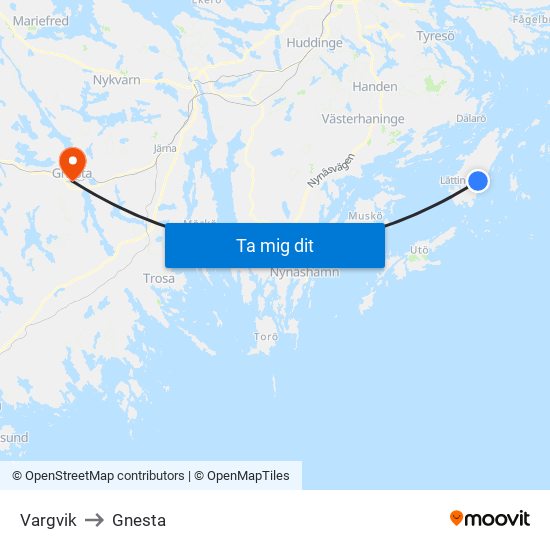 Vargvik to Gnesta map