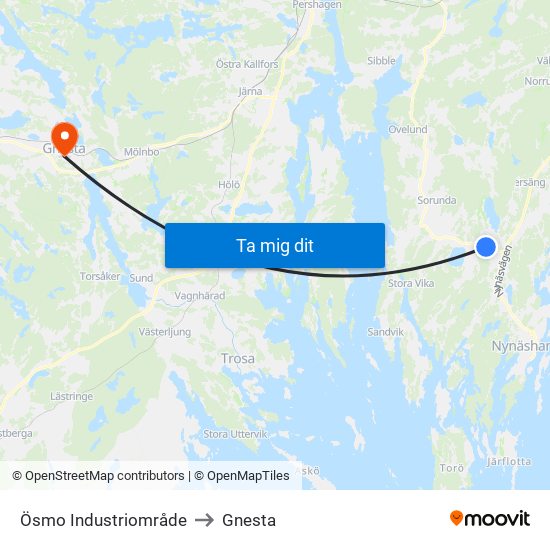 Ösmo Industriområde to Gnesta map