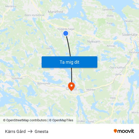 Kärrs Gård to Gnesta map