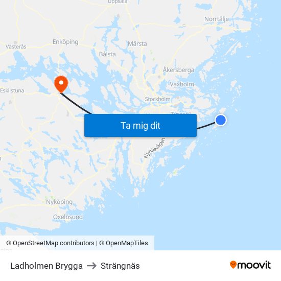 Ladholmen Brygga to Strängnäs map