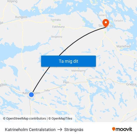 Katrineholm Centralstation to Strängnäs map