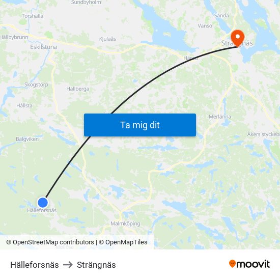 Hälleforsnäs to Strängnäs map