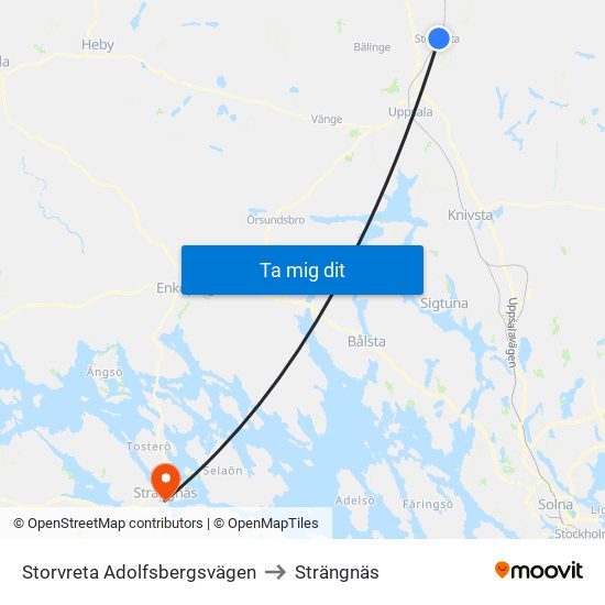 Storvreta Adolfsbergsvägen to Strängnäs map