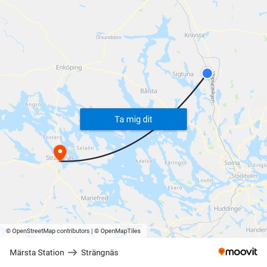 Märsta Station to Strängnäs map