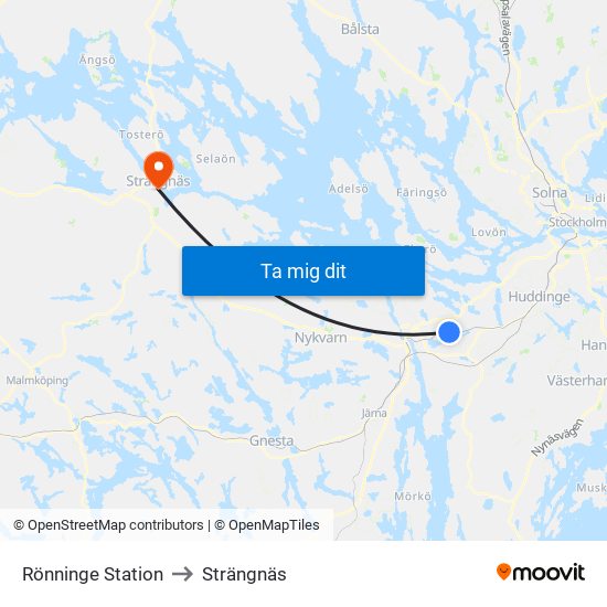 Rönninge Station to Strängnäs map