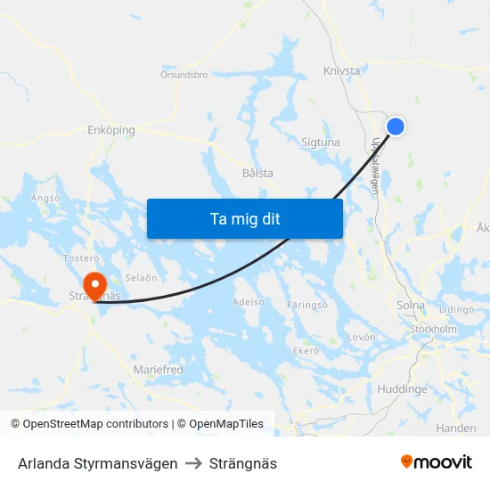 Arlanda Styrmansvägen to Strängnäs map