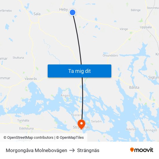 Morgongåva Molnebovägen to Strängnäs map