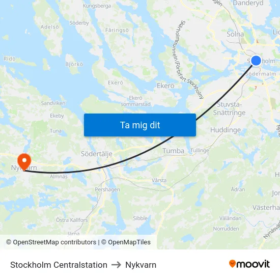 Stockholm Centralstation to Nykvarn map