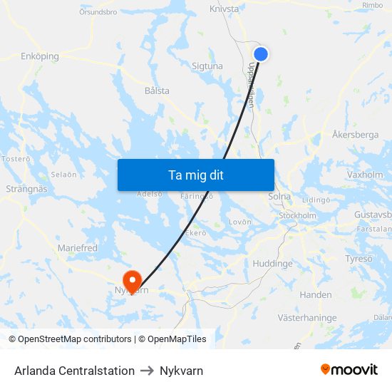 Arlanda Centralstation to Nykvarn map