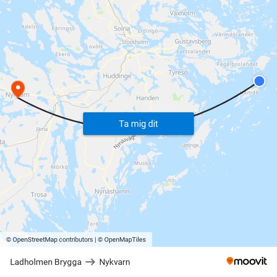 Ladholmen Brygga to Nykvarn map