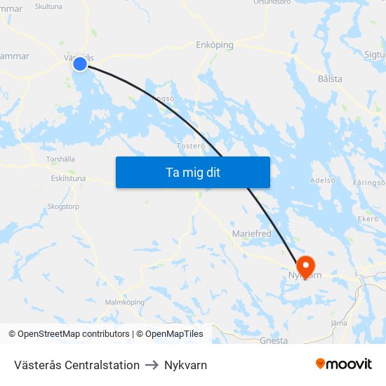 Västerås Centralstation to Nykvarn map