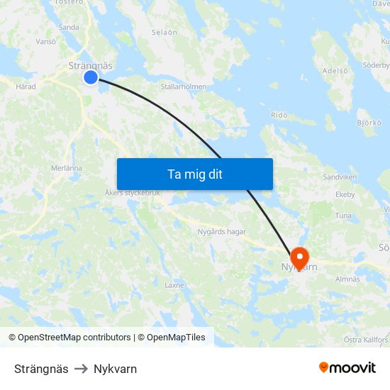 Strängnäs to Nykvarn map