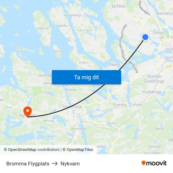 Bromma Flygplats to Nykvarn map