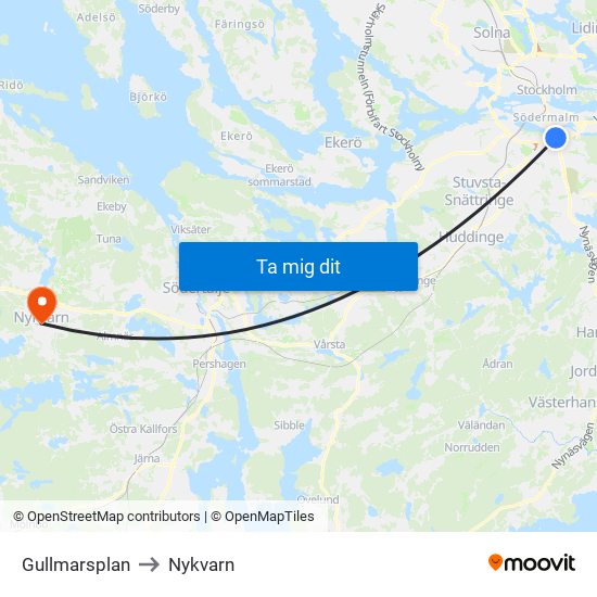 Gullmarsplan to Nykvarn map