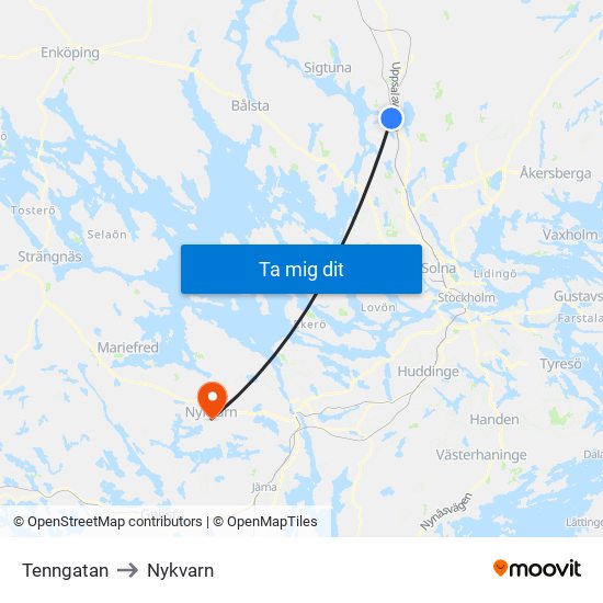 Tenngatan to Nykvarn map