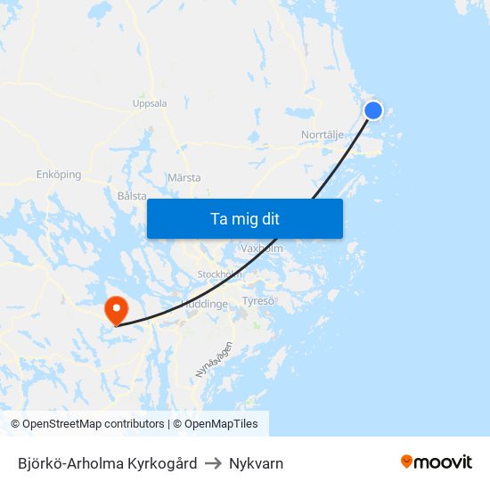 Björkö-Arholma Kyrkogård to Nykvarn map