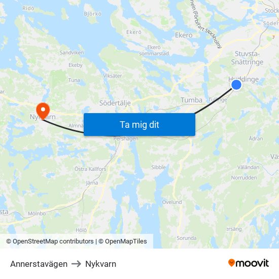 Annerstavägen to Nykvarn map