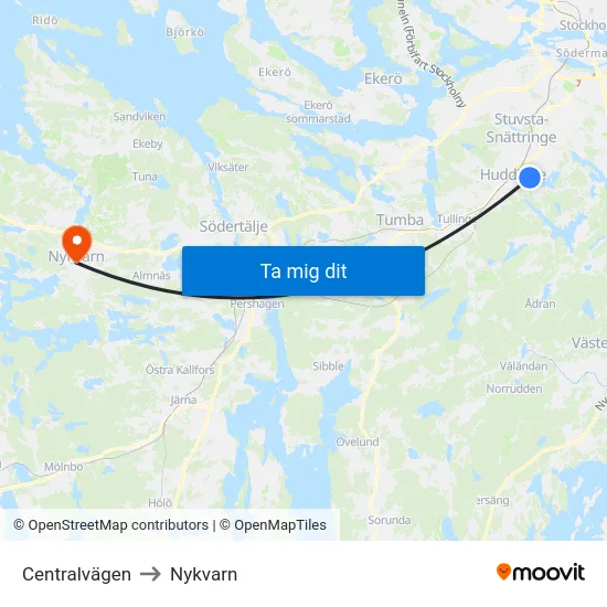 Centralvägen to Nykvarn map