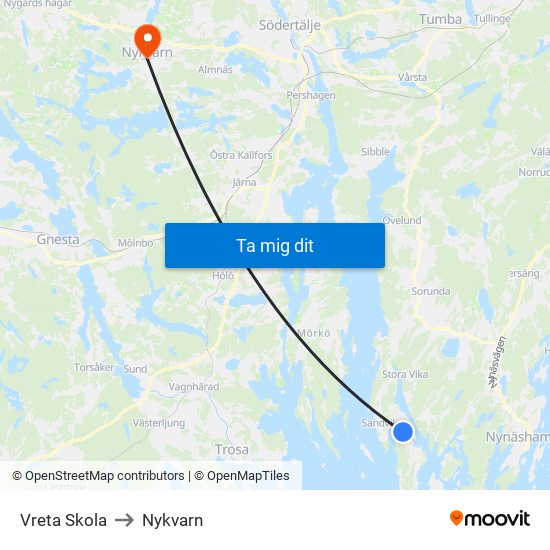 Vreta Skola to Nykvarn map