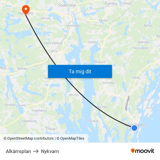 Alkärrsplan to Nykvarn map
