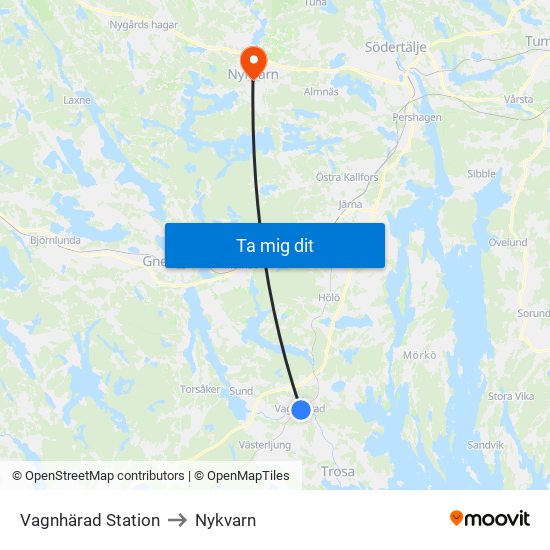 Vagnhärad Station to Nykvarn map