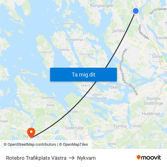 Rotebro Trafikplats Västra to Nykvarn map