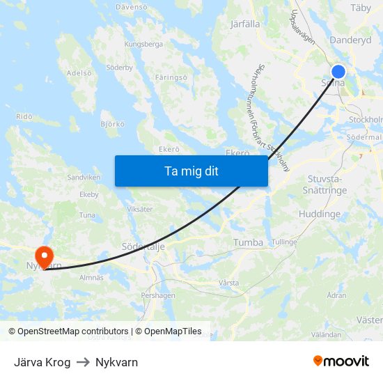 Järva Krog to Nykvarn map