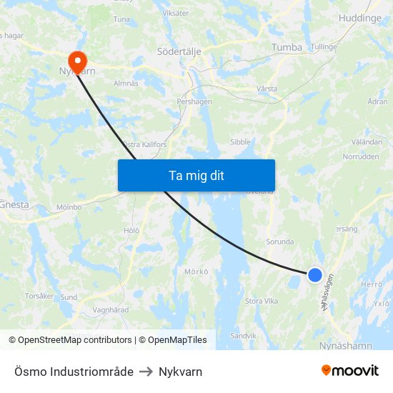 Ösmo Industriområde to Nykvarn map