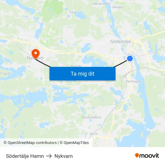 Södertälje Hamn to Nykvarn map