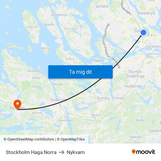 Stockholm Haga Norra to Nykvarn map