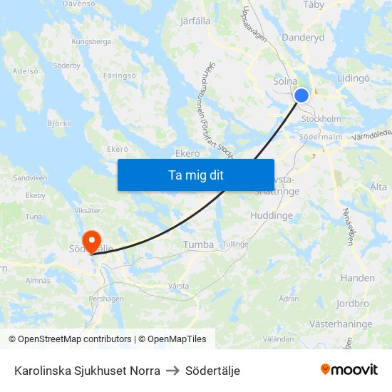 Karolinska Sjukhuset Norra to Södertälje map