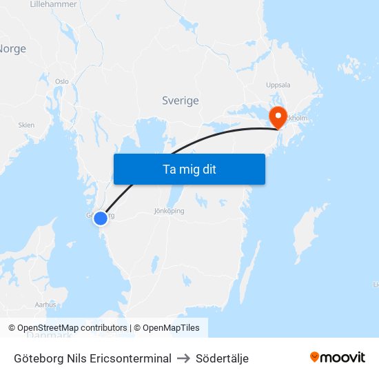 Göteborg Nils Ericsonterminal to Södertälje map