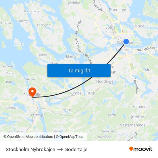 Stockholm Nybrokajen to Södertälje map