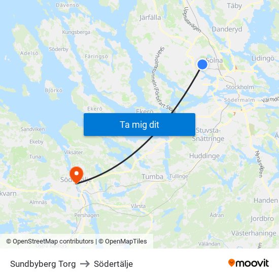 Sundbyberg Torg to Södertälje map