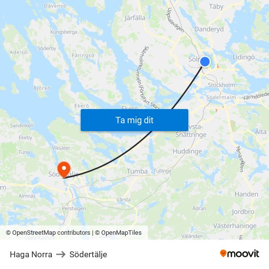 Haga Norra to Södertälje map