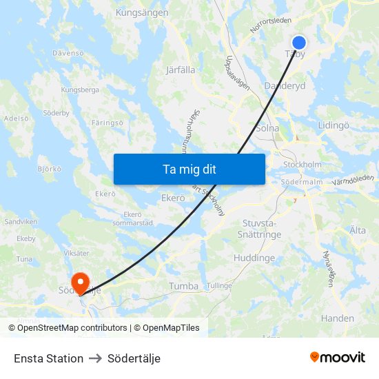 Ensta Station to Södertälje map