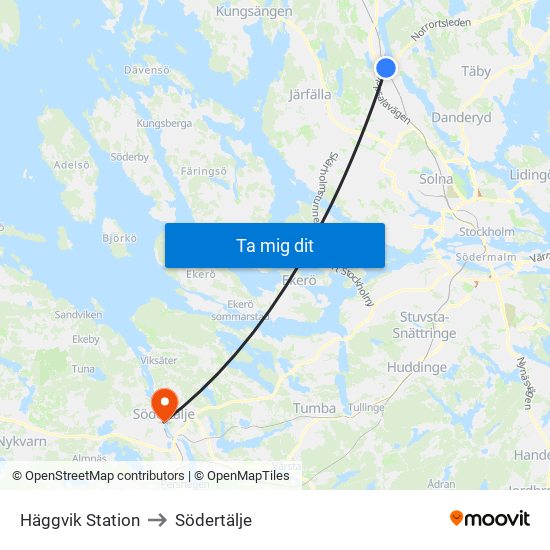 Häggvik Station to Södertälje map