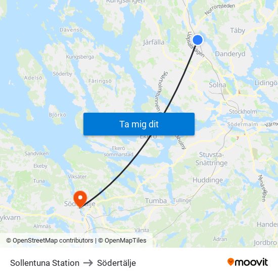 Sollentuna Station to Södertälje map