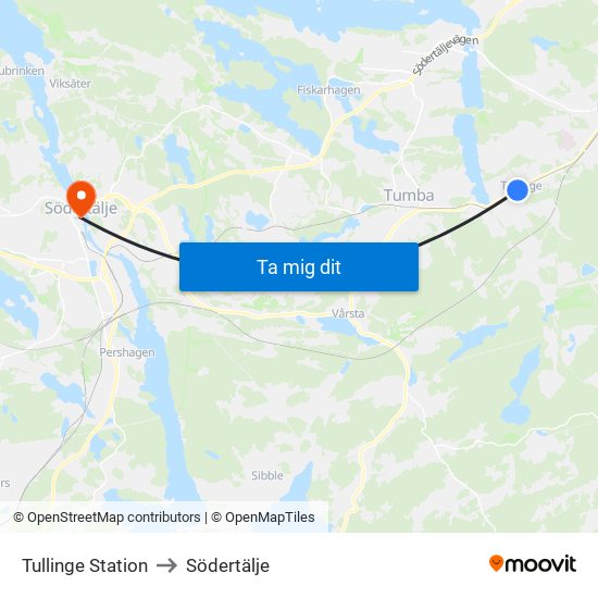 Tullinge Station to Södertälje map