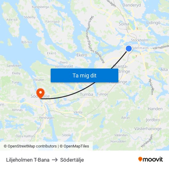 Liljeholmen T-Bana to Södertälje map