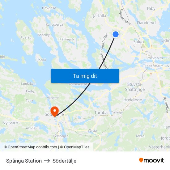 Spånga Station to Södertälje map