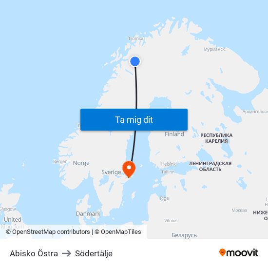 Abisko Östra to Södertälje map