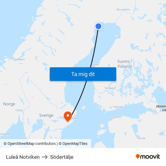 Luleå Notviken to Södertälje map