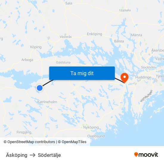 Äsköping to Södertälje map