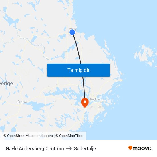 Gävle Andersberg Centrum to Södertälje map