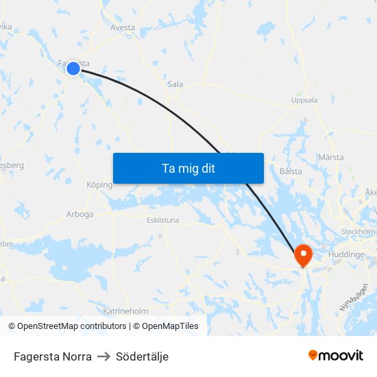 Fagersta Norra to Södertälje map