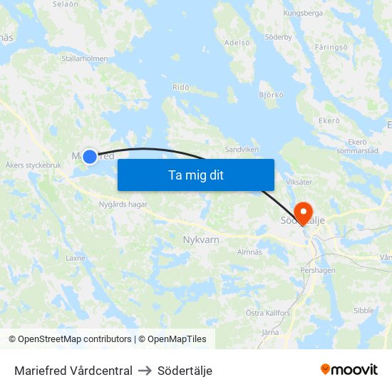 Mariefred Vårdcentral to Södertälje map